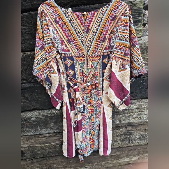 SOLD Multicolor Kimono Sleeve Boho Print Dress - Picture 3 of 4